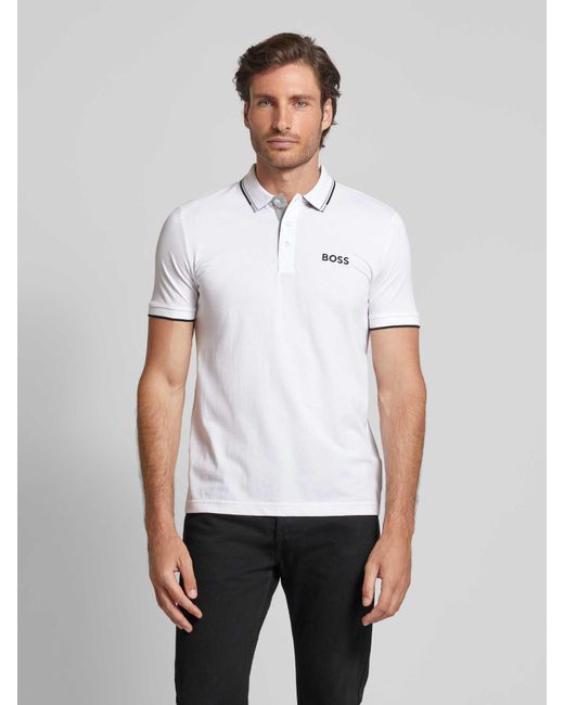Boss Regular Fit Poloshirt mit Label-Stitching Modell 'Paddy' in White für Herren