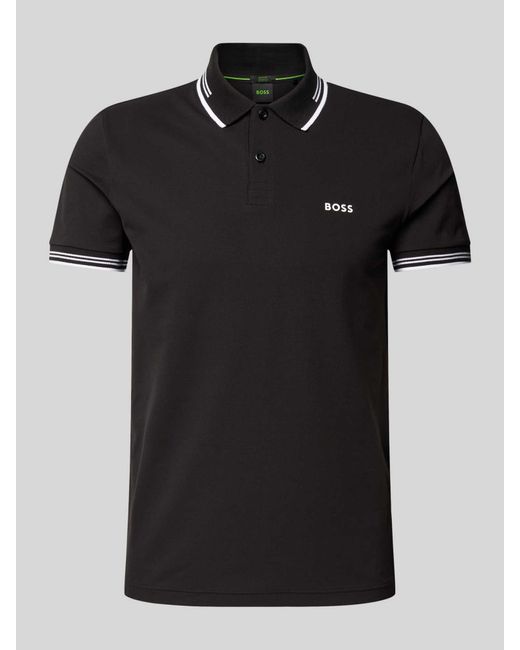 Boss Slim Fit Poloshirt mit Label-Print Modell 'Paul' in Black für Herren
