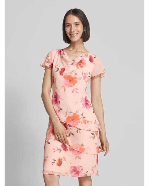 Christian Berg Cocktail Pink Knielanges Cocktailkleid mit Wasserfall-Ausschnitt