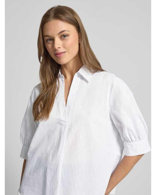 Luisa Cerano White Regular Fit Bluse mit V-Ausschnitt
