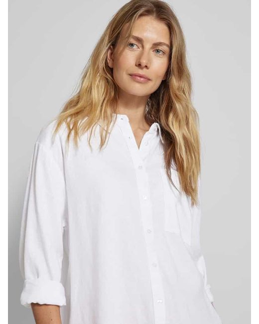 Soya Concept White Leinenhemdbluse mit Brusttasche Modell 'Ina'