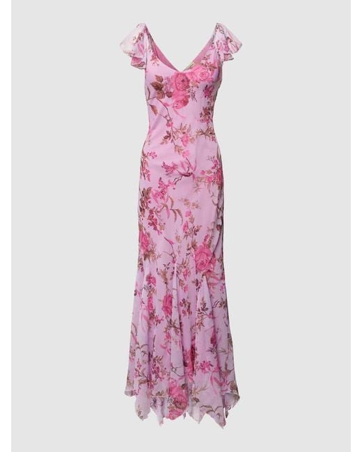 LACE & BEADS Pink Abendkleid mit floralem Print