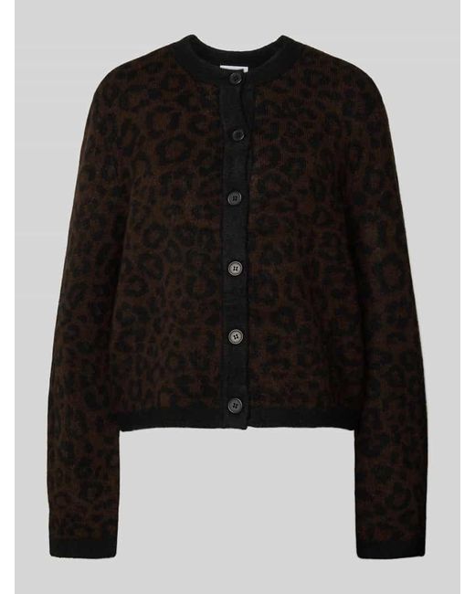Jake*s Black Strickjacke in Leo-Optik mit Rundhalsausschnitt