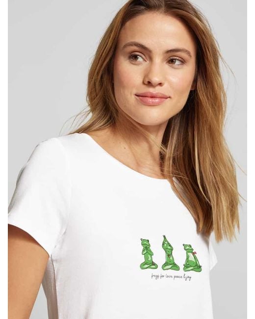 MORE&MORE Gray T-Shirt mit Motiv- und Statement-Print
