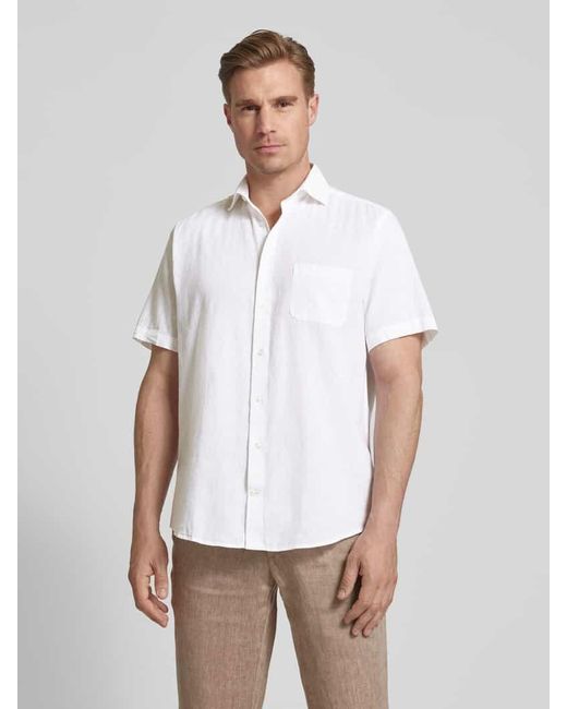 Bruun & Stengade Casual Modern Fit Leinenhemd mit Brusttasche Modell 'LOTT' in White für Herren
