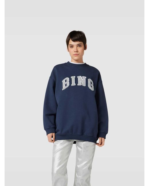 Anine Bing Blue Oversized Sweatshirt mit Label-Detail