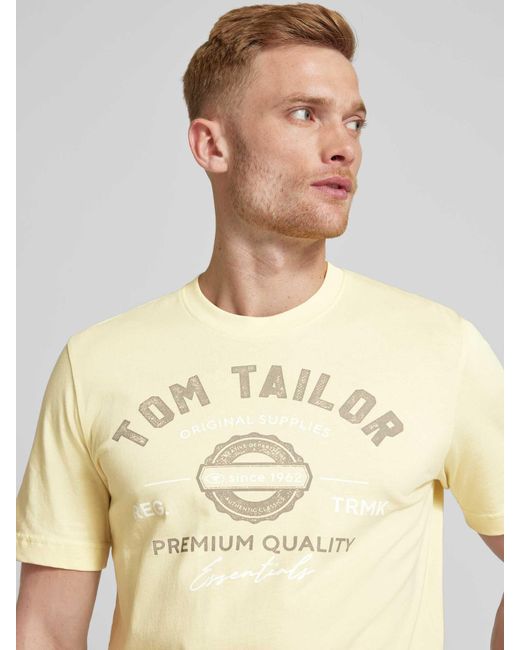 Tom Tailor T-shirt Met Labelprint in het Natural voor heren