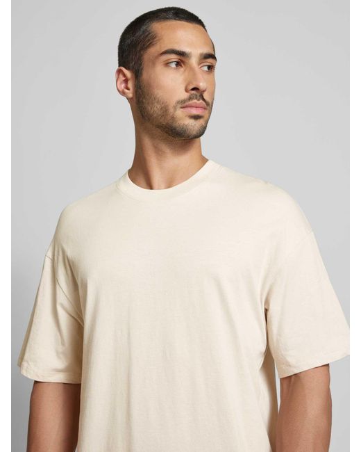 Jack & Jones T-Shirt mit geripptem Rundhalsausschnitt Modell 'BRADLEY' in Natural für Herren