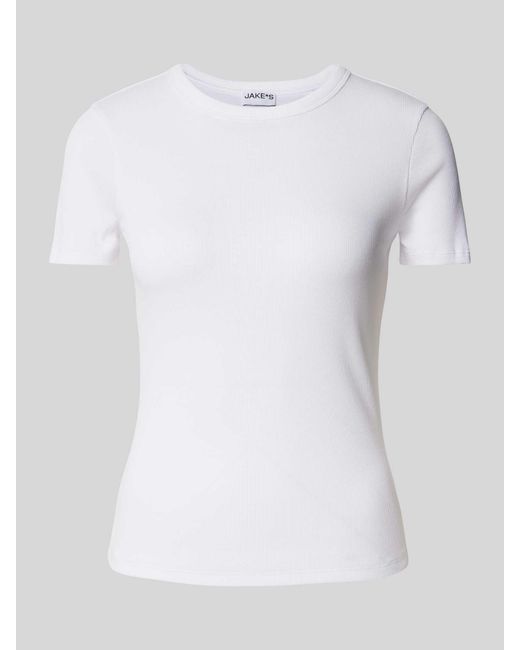 Jake*s White T-Shirt mit Rippenstruktur
