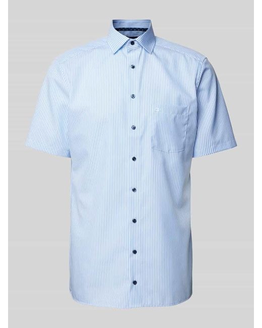 Olymp Modern Fit Business-Hemd mit Streifenmuster Modell 'Bergamo' in Blue für Herren