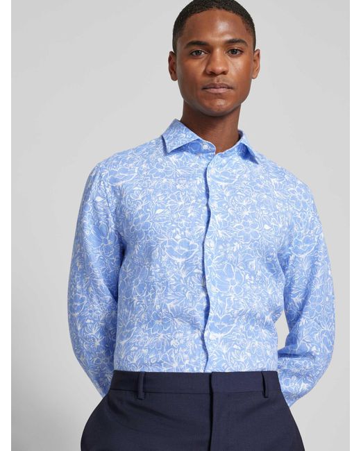 Seidensticker Slim Fit Business-Hemd aus Leinen mit Allover-Muster in Blue für Herren