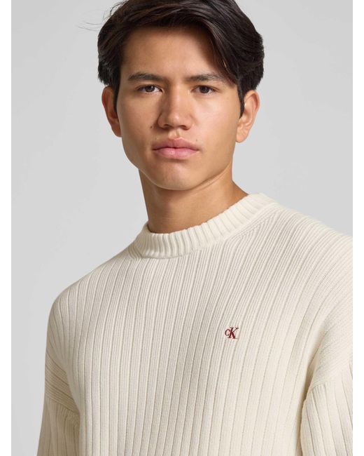 Calvin Klein Oversized Gebreide Pullover Met Ribboorden in het Natural voor heren