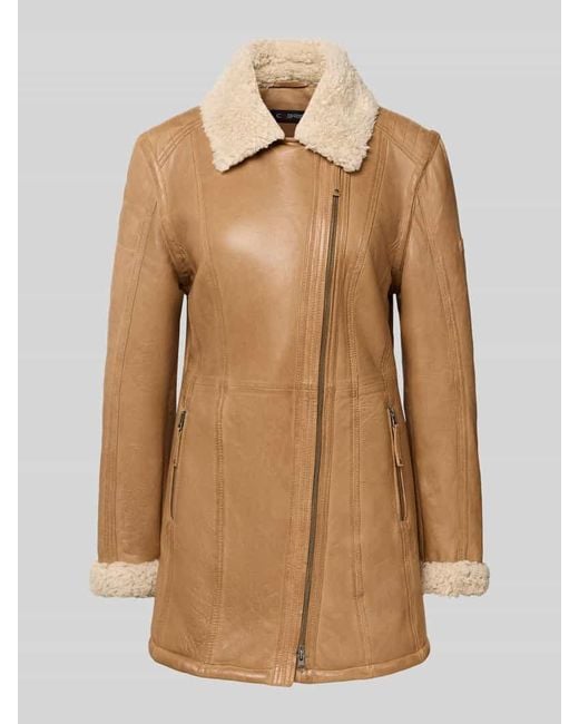 Cabrini Natural Lederjacke mit Teddyfell und Zweiwege-Reißverschluss