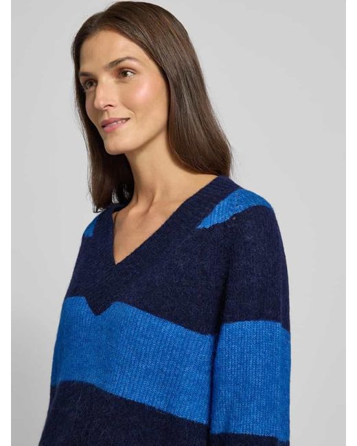 Mos Mosh Blue Strickpullover aus Woll-Mix mit Streifenmuster Modell 'Taci'