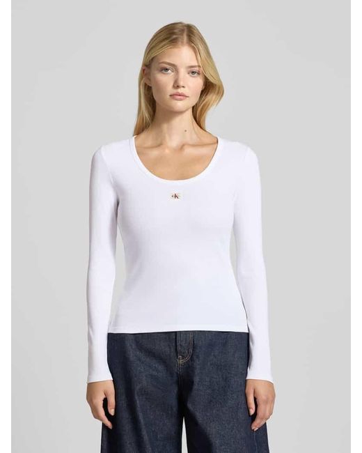 Calvin Klein White Longsleeve mit Label-Detail