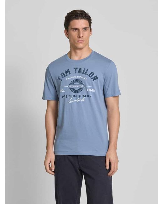 Tom Tailor Regular Fit T-Shirt Aus Reiner Baumwolle Mit Label Print in Blue für Herren