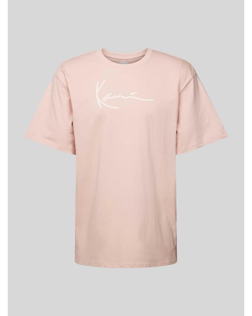 Karlkani T-Shirt mit Label-Print Modell 'Signature' in Pink für Herren