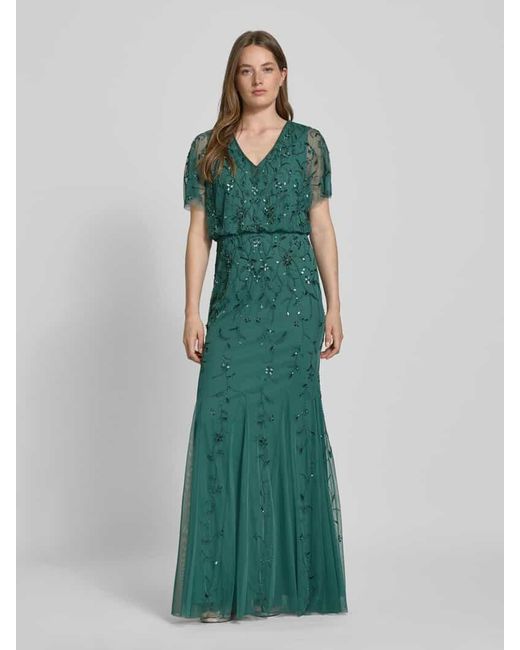 Christian Berg Cocktail Green Abendkleid mit V-Ausschnitt