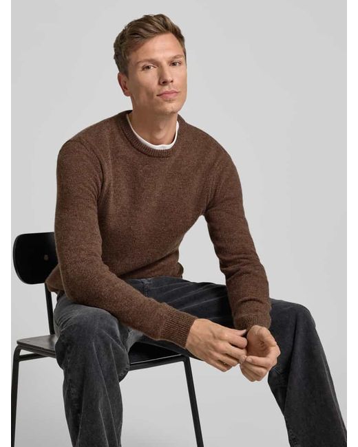 Blend Strickpullover mit gerippten Abschlüssen Modell 'BRANKO' in Brown für Herren