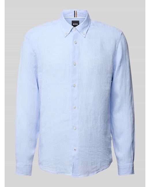 Boss Regular Fit Leinenhemd mit Button-Down-Kragen in Blue für Herren
