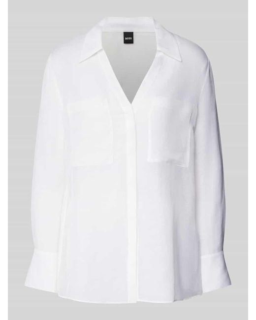 Boss White Regular Fit Bluse Aus Viskose-Leinen-Mix Modell 'Bosala'