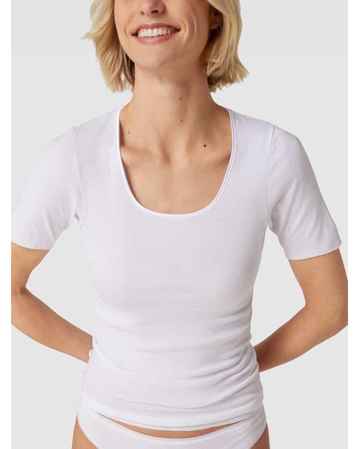 Schiesser White T-Shirt mit Rundhalsausschnitt Modell 'LUXURY'