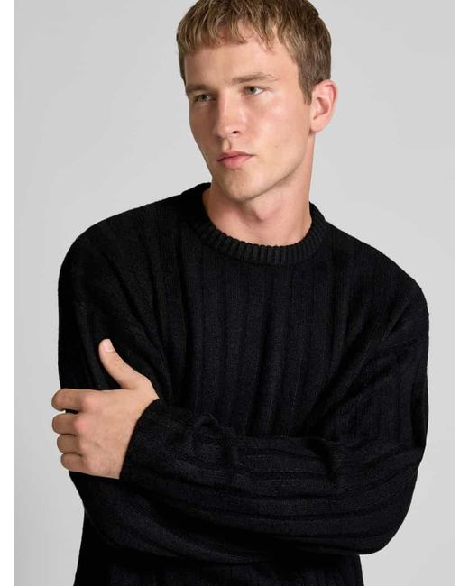 Jack & Jones Strickpullover mit gerippten Abschlüssen Modell 'BRADLEY' in Black für Herren