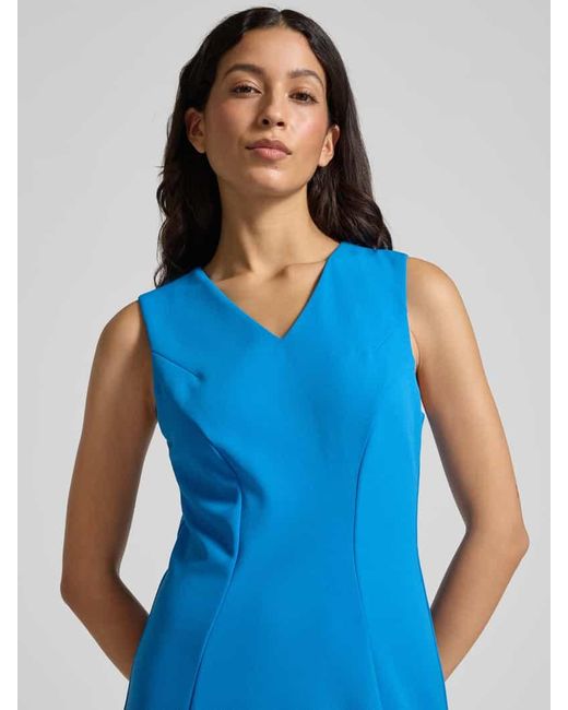 Calvin Klein Blue Knielanges Etuikleid mit V-Ausschnitt Modell 'Scuba'