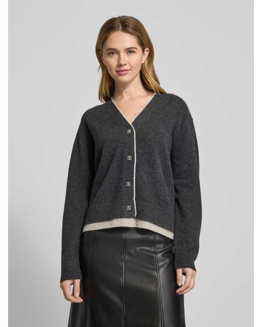 My Essential Wardrobe Black Cardigan aus Wolle mit V-Ausschnitt Modell 'Tracy'