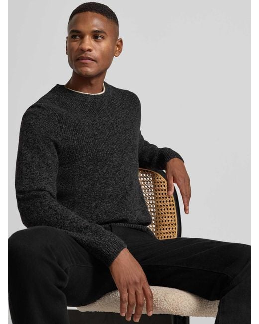 Brax Gebreide Pullover Met Ribboorden, Model 'Rick' in het Black voor heren