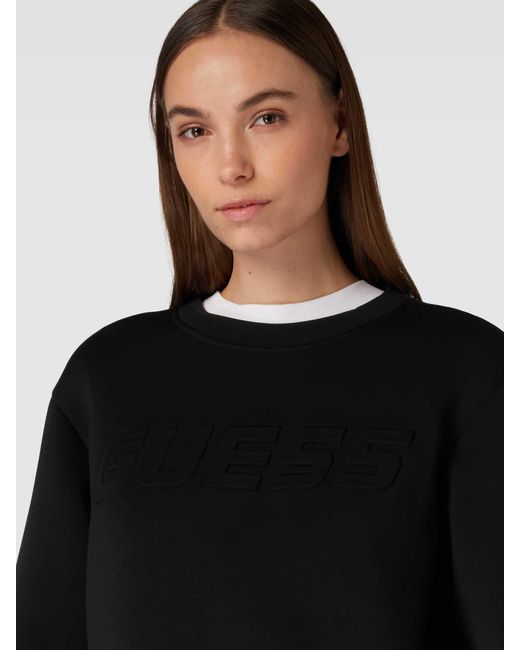 Guess Black Cropped Sweatshirt mit Label-Schriftzug Modell 'CINDRA'