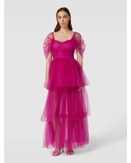 LACE & BEADS Pink Abendkleid im Off-Shoulder-Design