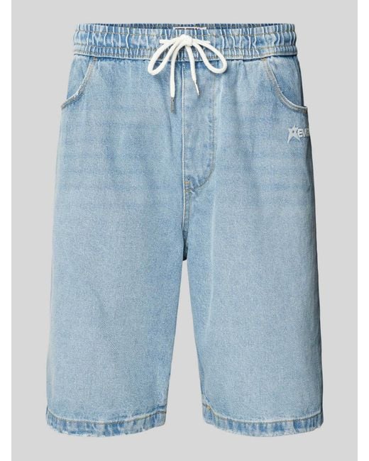 Review Straight Leg Korte Jeans Met Labeldetail in het Blue voor heren