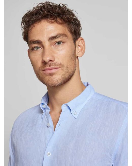 Boss Regular Fit Leinenhemd mit Button-Down-Kragen in Blue für Herren