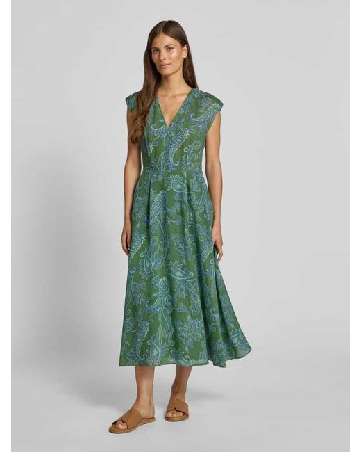 Mango Green Midikleid aus Viskose mit V-Ausschnitt Modell 'MAMBA'