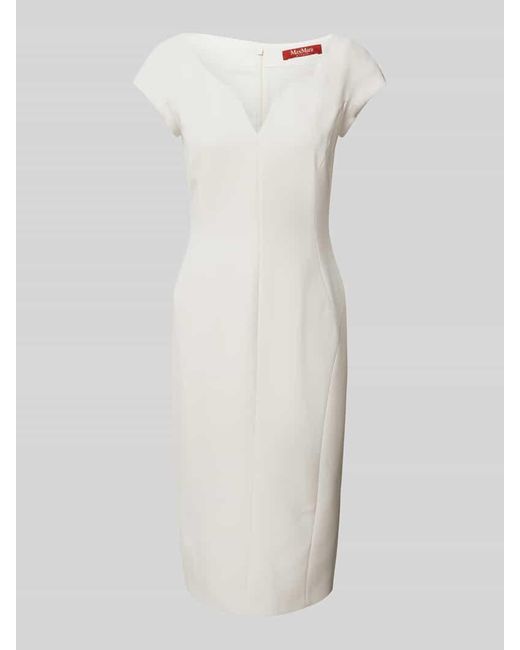 Max Mara White Knielanges Kleid Mit V-Ausschnitt Modell 'Visby'