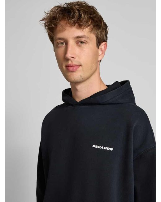 PEGADOR Oversized Hoodie mit Logo-Stitching und Känguru-Tasche in Blue für Herren
