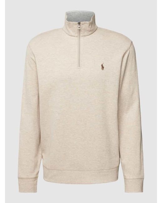 Polo Ralph Lauren Sweatshirt mit Rippenoptik und kurzem Reißverschluss in Natural für Herren