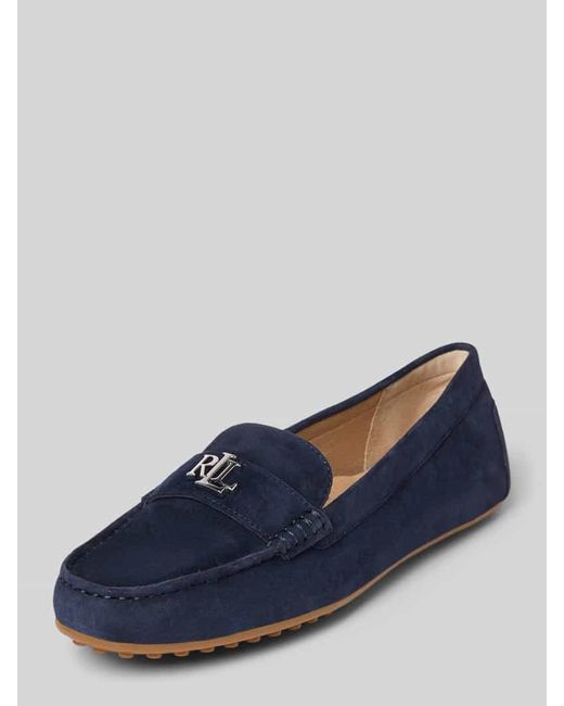 Ralph Lauren Blue Lederslipper mit Label-Applikation Modell 'BARNSBURY'