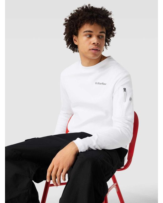 G-Star RAW Sweatshirt mit Reißverschlusstasche am Arm Modell 'Tweeter' in White für Herren