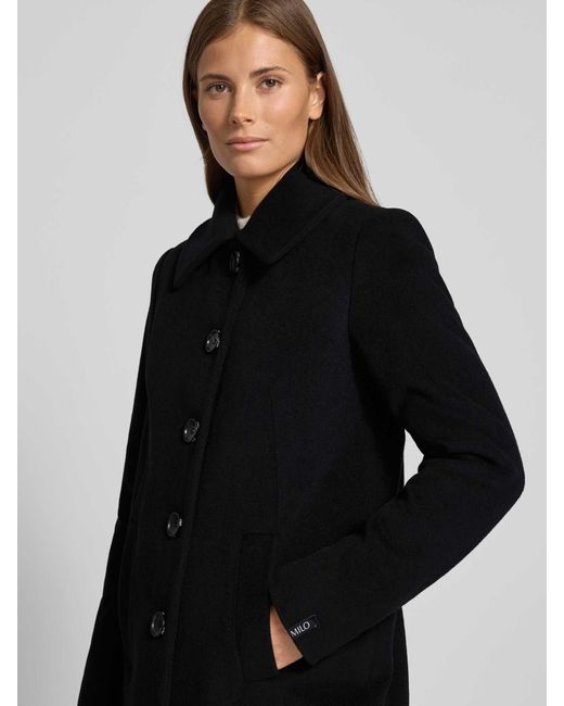 Milo Coats Lange Jas Van Lanawolmix Met Platte Kraag, Model 'Isa' in het Black
