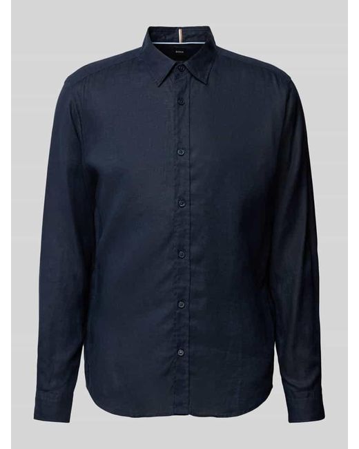 Boss Regular Fit Leinenhemd mit Kentkragen Modell 'Liam' in Blue für Herren