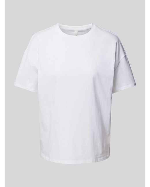 QS White T-Shirt mit geripptem Rundhalsausschnitt