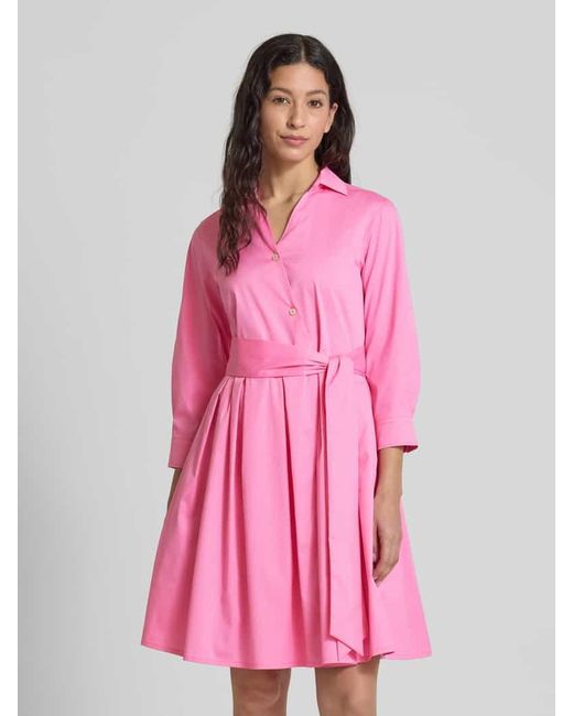 0039 Italy Pink Knielanges Hemdblusenkleid mit Bindegürtel Modell 'JULE'