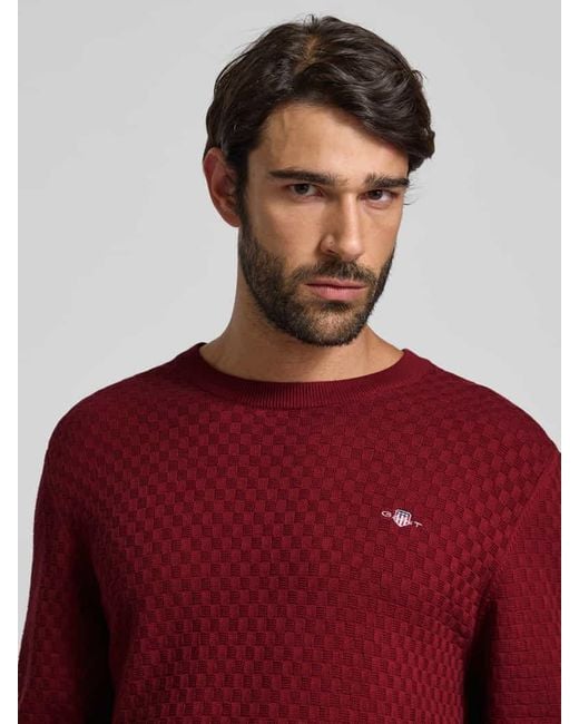 Gant Strickpullover mit Rundhalsausschnitt und Logo-Stitching in Red für Herren