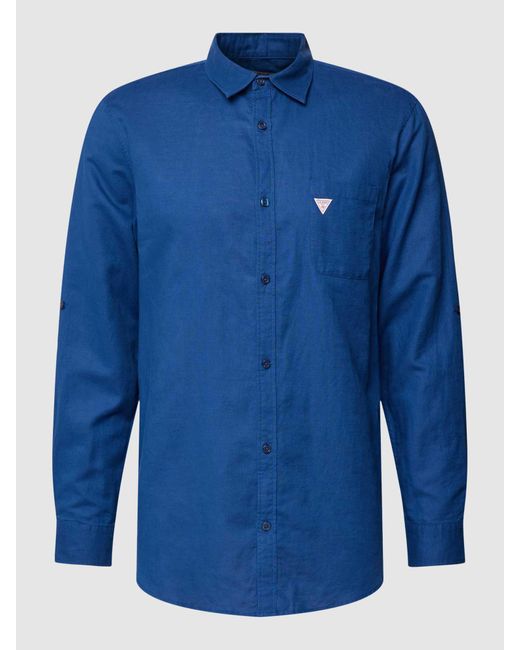 Guess Freizeithemd mit Label-Patch in Blue für Herren
