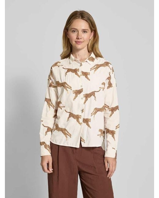 0039 Italy Natural Bluse Mit Kentkragen Modell 'Lucy'