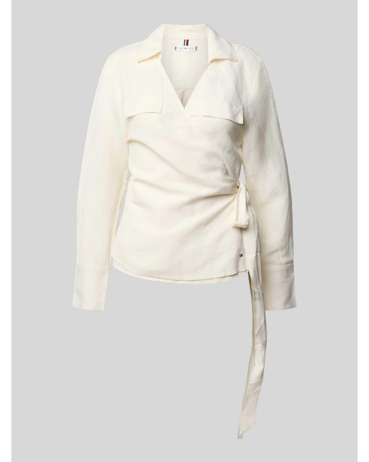 Tommy Hilfiger Relaxed Fit Blouse Van Een Mix Van Linnen En Viscose in het Natural