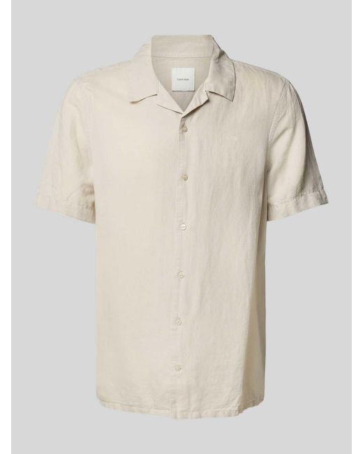 Calvin Klein Regular Fit Linnen Overhemd Met Reverskraag in het Natural voor heren
