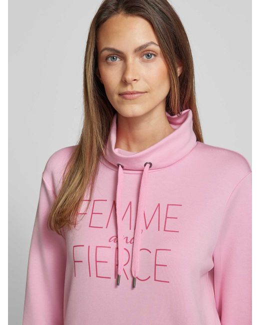 Soya Concept Sweatshirt Met Opstaande Kraag En Tunnelkoord in het Pink
